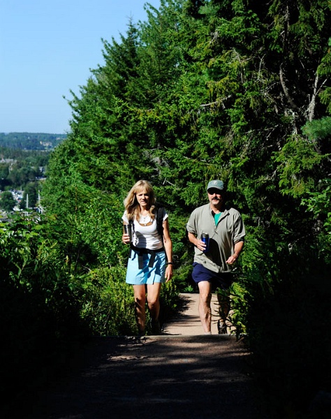 AsticouCarenJamie_4360.jpg - Caren and Jamie, our guides, climbing the trail up to  Thuya Gardens